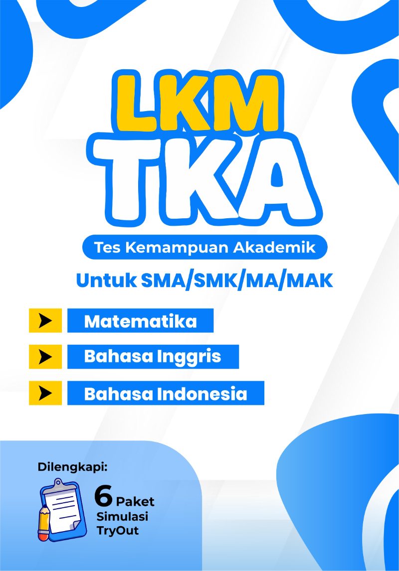 Sampul buku LKM TKA untuk SMA/SMK (Matematika, Bahasa Indonesia, Bahasa Inggris)